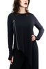 black goth gothy gothic edgy dark alt fashion tencel sustainable organic cotton ethical clothing womenswear asymmetrical silver zipper long tunic thumbholes longsleeve