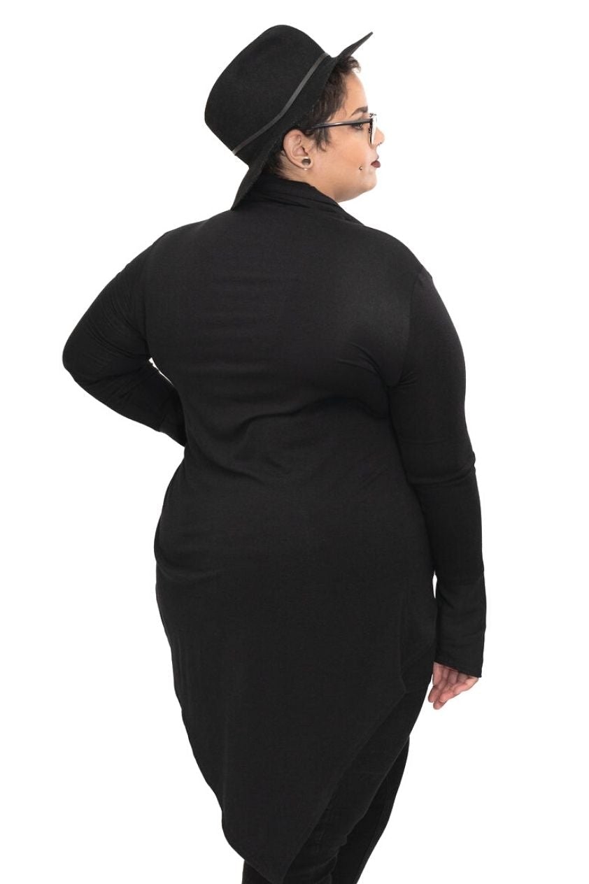black goth gothy gothic edgy dark alt fashion jacket long sleeves asymmetrical silver zipper