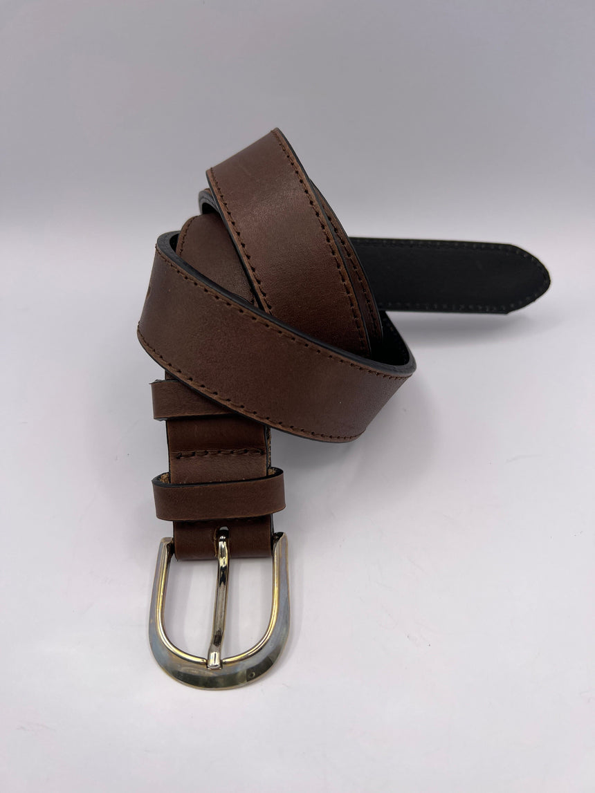 Basic Dark Brown Handmade Leather Belt with Silver Adornment belts BLONDISH 