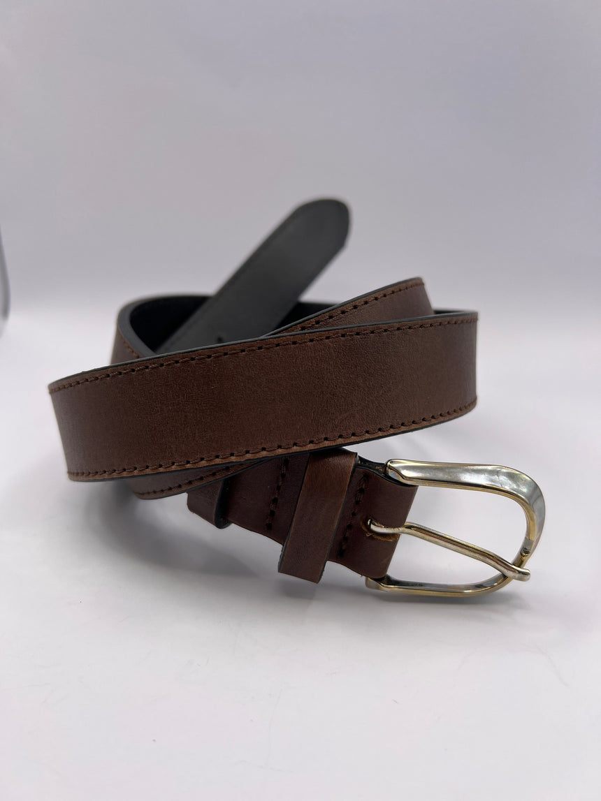 Basic Dark Brown Handmade Leather Belt with Silver Adornment belts BLONDISH 