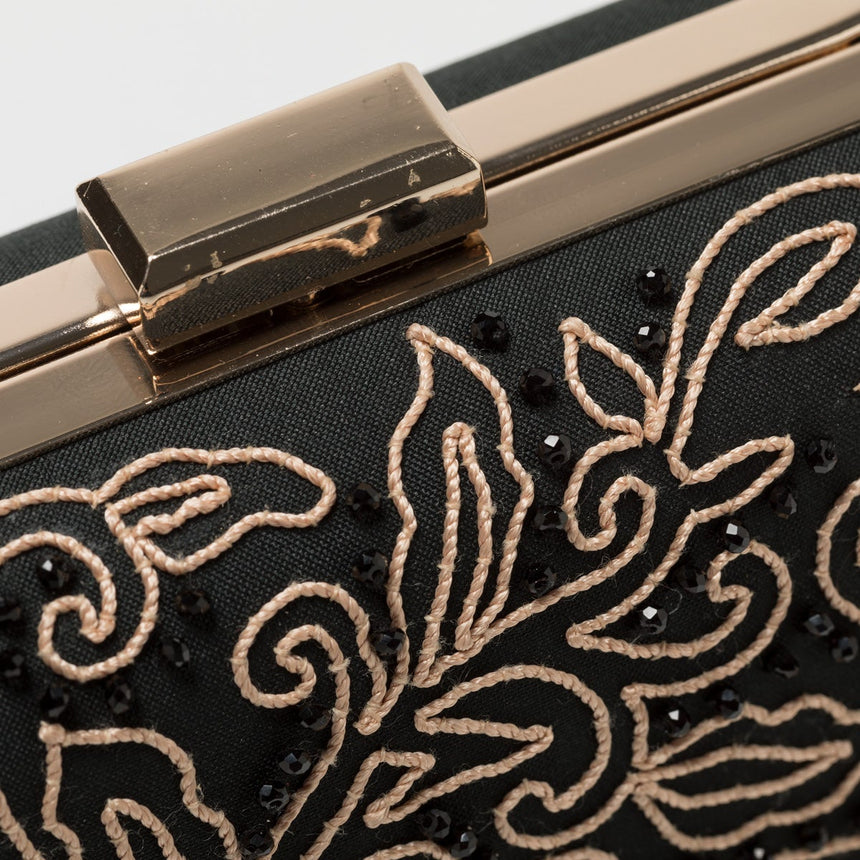 Lori Weitzner Athena Clutch, Bag with Embroidery, Beading, and hidden Chain  