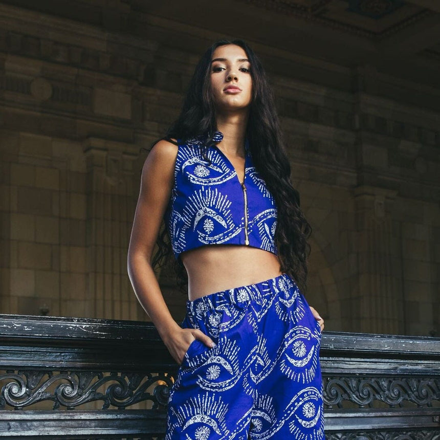 Wasini Crop Top in Blue Bahari Apparel KAHINDO 