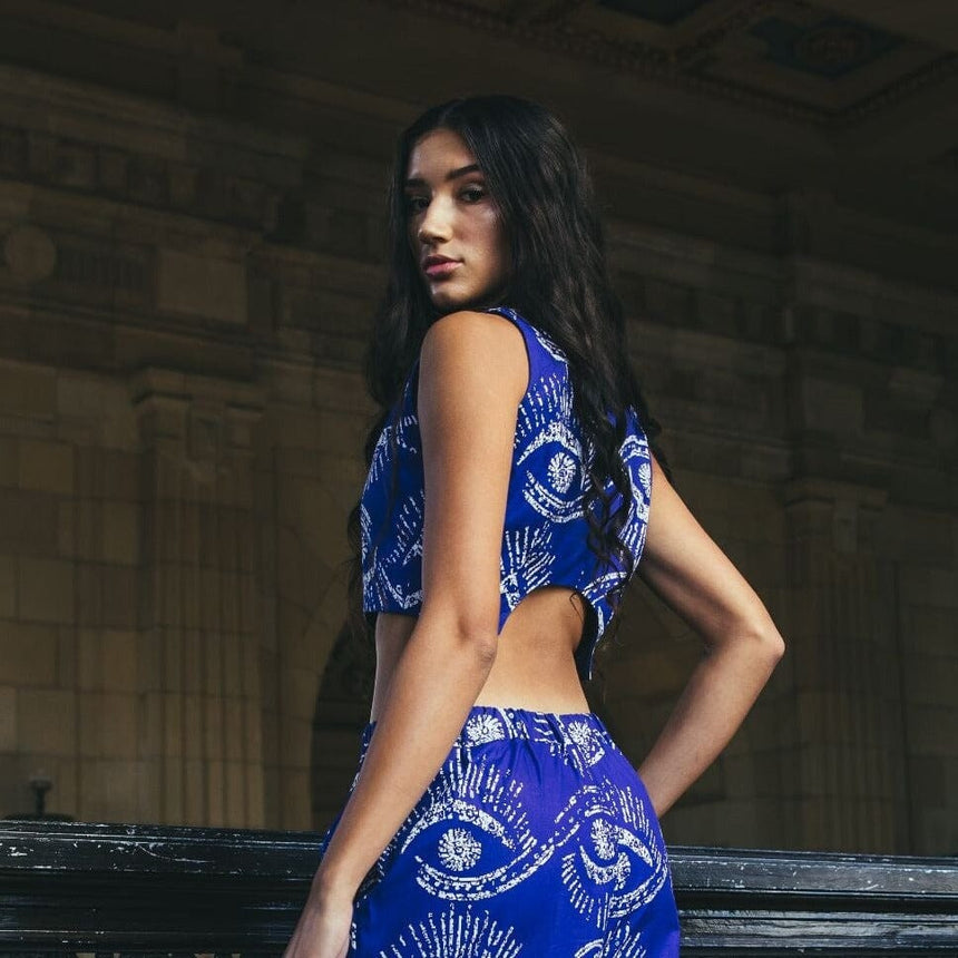 Wasini Crop Top in Blue Bahari Apparel KAHINDO 