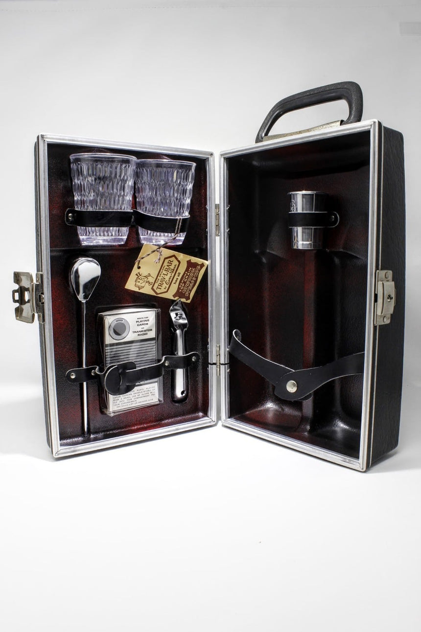 Vintage Travel Bar Kit (Black Case) Alcohol, Drink, serve ware, travel bar kit, vintage, travel Yes Cocktail Company 