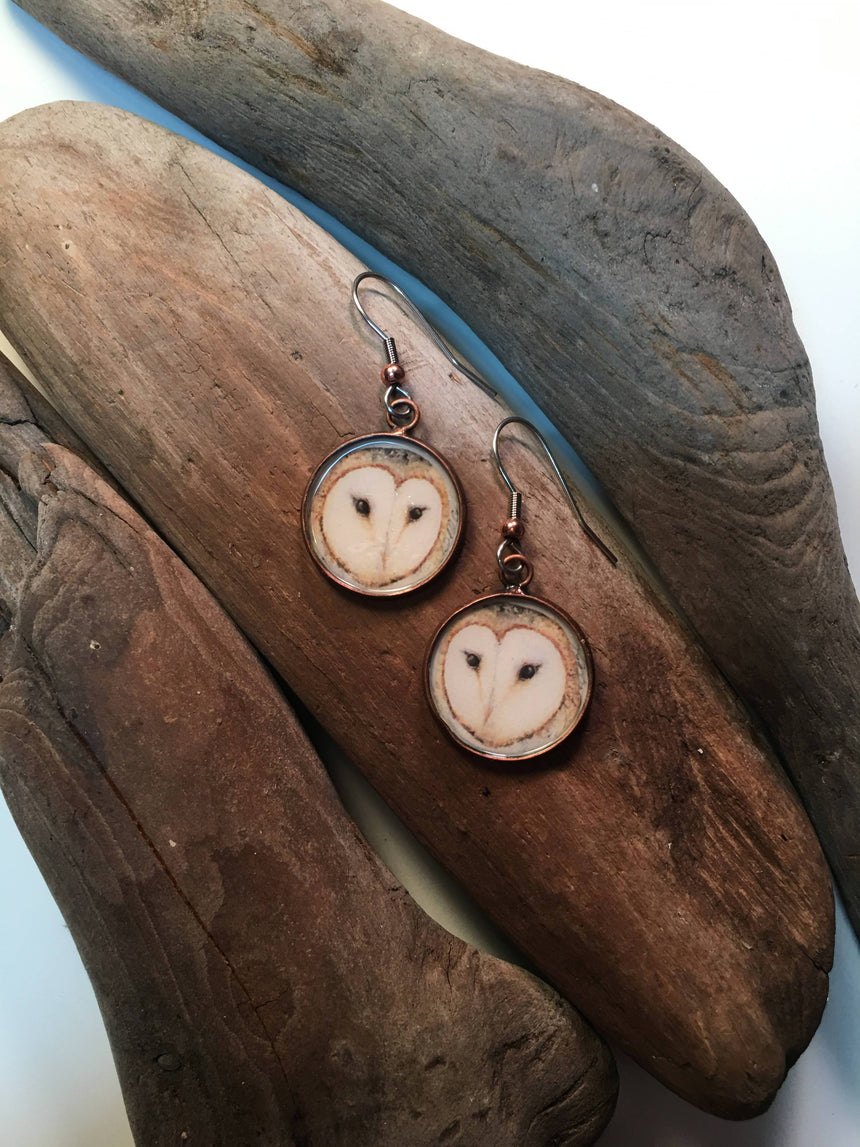 Barn Owl Watercolor Art Earrings Jewelry Wild Art Watercolors 