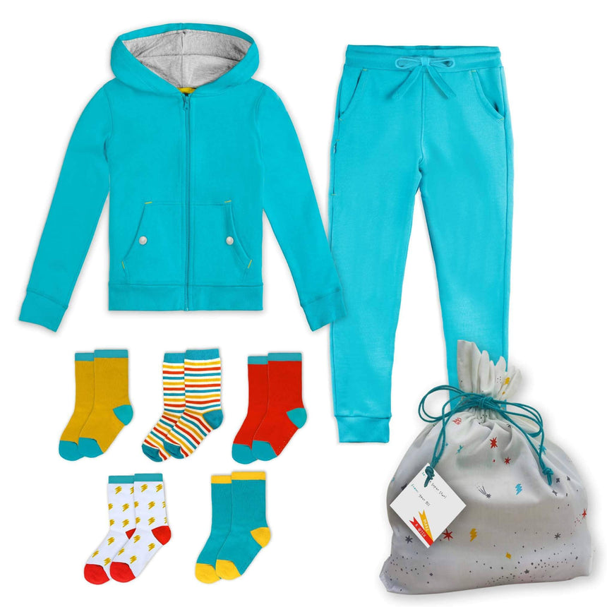 Warm and Cozy Organic Cotton Hoodie, Sweat Pant and Sock Gift Set 7HS001_hoodie-sweatpant-sock-gift-set Mightly Turquoise X-Small (4/5) 