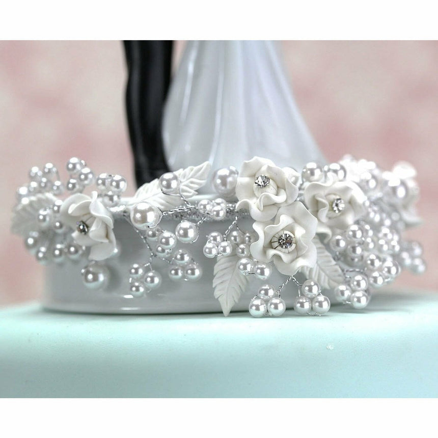 Vintage Rose Pearl Wedding Cake Topper Traditional Cake Toppers (Heavy) Wedding Collectibles 