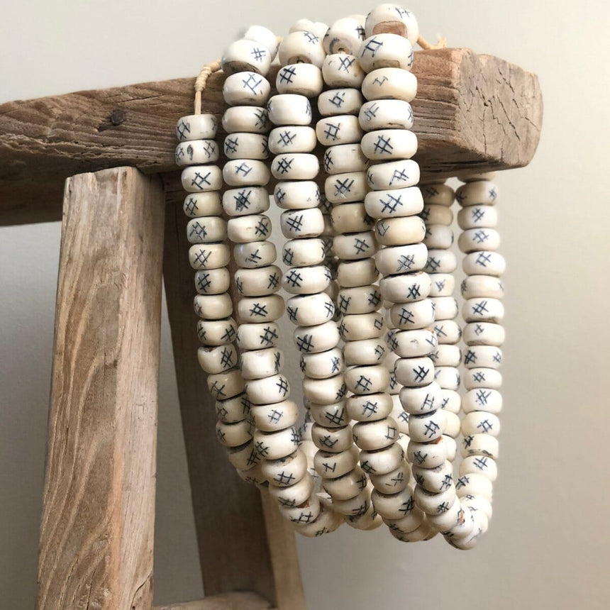 Artisan Bone Beads with Painted Detail Home & Garden Centered Inc. Crosshatch 