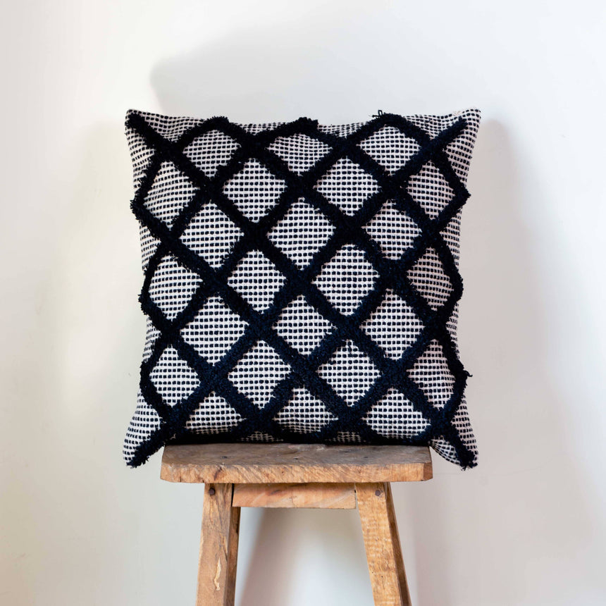 Aranya Tufted Black & Beige Throw Pillow Pillow Bit of Meraki 