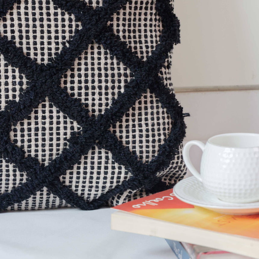 Aranya Tufted Black & Beige Throw Pillow Pillow Bit of Meraki 