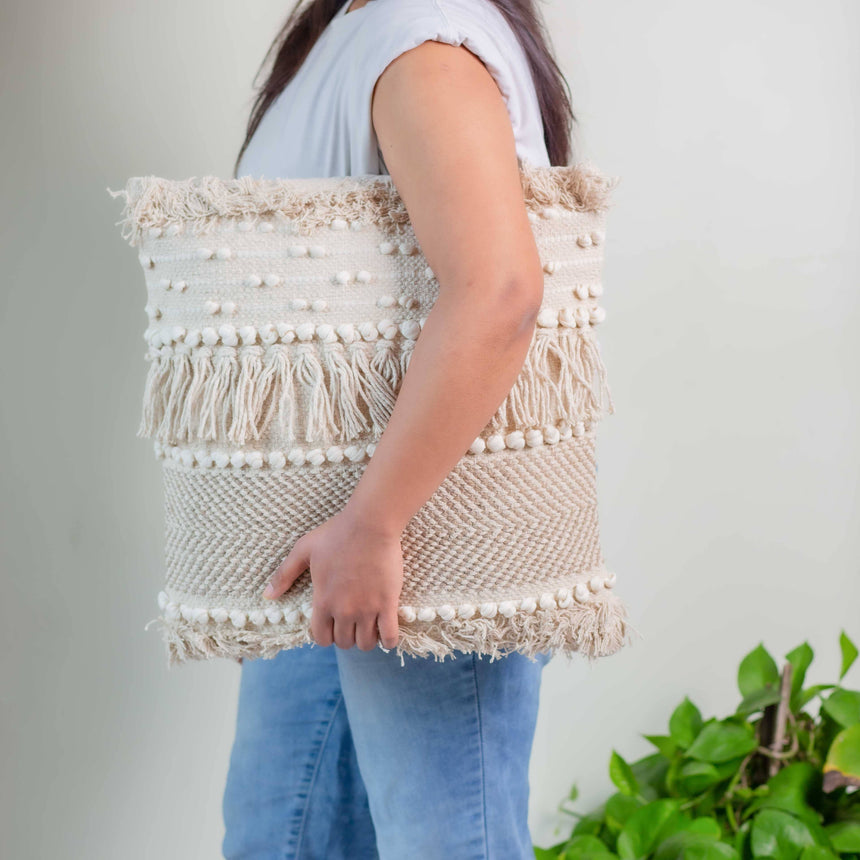 Ariana Woven Beige Throw Pillow Pillow Bit of Meraki 