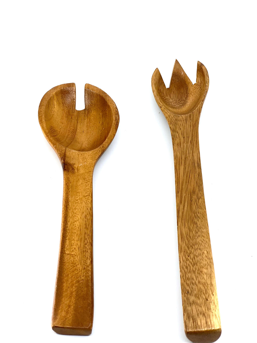 Vintage, MonkeyPod, Hand Carved, Serving Utensils, Wooden Spoons & Forks Home & Event Sunsum® Intentional Living Spoon & Fork Set 