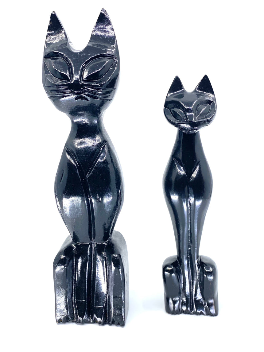 Vintage Hand Painted Monkeypod Black Cat Familiar Statues Home & Garden Sunsum® Intentional Living 