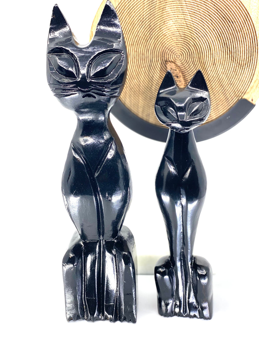 Vintage Hand Painted Monkeypod Black Cat Familiar Statues Home & Garden Sunsum® Intentional Living 