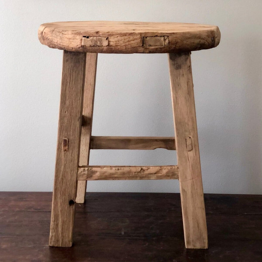Vintage Wood Side Table, Thick Home & Garden Centered Inc. 2) 20”h, Top 17.25”d, Base 13.5”x14” 